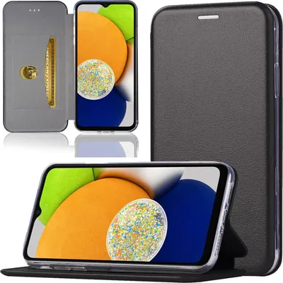 Produktbild von Handy Schutz Hülle für Samsung Galaxy A03 (2022) Handytasche mit Magnetdeckel Kartenfach und Standfunktion Klapphülle Schwarz