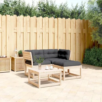Produktbild von Design 3-tlg. Garten-Sofagarnitur mit Kissen Massivholz Kiefer, Gartenmöbel-Sets 2024 Neu