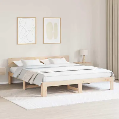 Imagen del producto de Maison Exclusive: Estructura de cama con cabecero, color natural, 200 x 200 cm, fabricada en madera maciza de pino