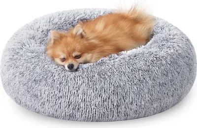 Produktbild von Feandrea Fluffy Hundebett, Katzenbett, Donut-Kissen, waschbar, herausnehmbare Mittelfüllung, Langplüsch, 60 cm Durchmesser, ombre grau