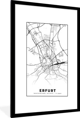 Produktbild von MuchoWow® Gerahmtes Poster Karte - Erfurt - Stadtplan 60x90 cm - Poster mit Schwarzem Bilderrahmen Wandposter Rahmen Foto Bilder - Dekoration - Wandposter Wohnzimmer - Hochwertig