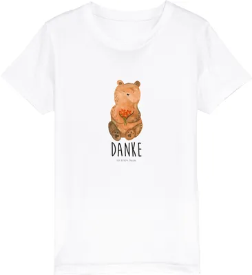 Produktbild von Mr. & Mrs. Panda Organic Kinder T-Shirt Bär Dankbar 12-14 Jahre (152/164) - Weiß - Geschenk, Bio, Dankeschön, Teddy, Jungen, Blumen, Danke, Teenager, Kindershirt