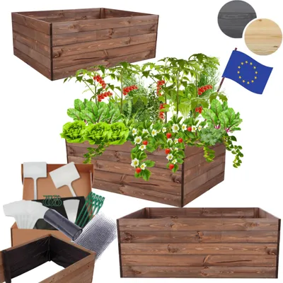 Produktbild von MODO24 Hochbeet Holz, Pflanzkasten, Massivholz, Kiefer, Kräuterbeet, Blumenkasten, Garten, Terrasse, 45x120x90 cm, Braun, ZP06