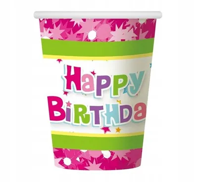 Zdjęcie produktu dla Kubeczki papierowe Happy Birthday różowe 6 sztuk
