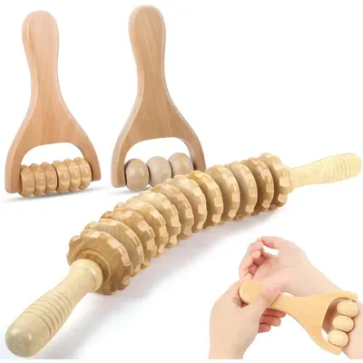 Produktbild von Massage-Rollenstab - Maderotherapie-Werkzeug - Manuell - Holz - Cellulite-Massage - Muskelentspannung - Hautglättung