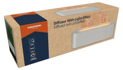 Produktbild von Aromadiffusor und Ultraschall-Luftbefeuchter mit Flammeneffekt, 25,6 × 7 × 7,5 cm, weiß