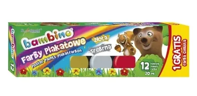Zdjęcie produktu dla St-Majewski Farby Plakatowe Bambino 12 Kolorów - 20Ml, Do Malowania Dla Dzieci