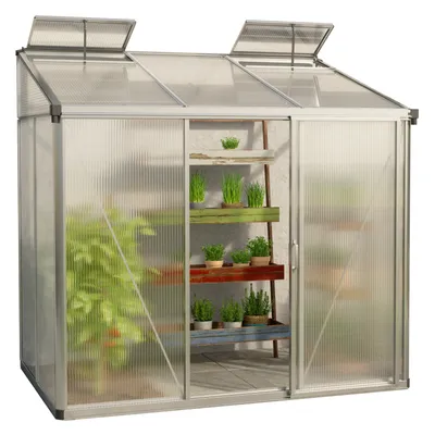 Zdjęcie produktu dla GFP szklarnia Eden 23 szklarnia przyścienna rama aluminiowa - 222x147 cm - grube panele poliwęglanowe ok. 10 mm