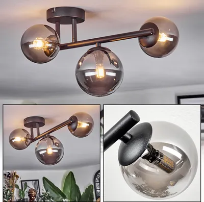 Produktbild von Isorella 3-flammige Deckenlampe aus Metall/Glas in Schwarz/Rauch