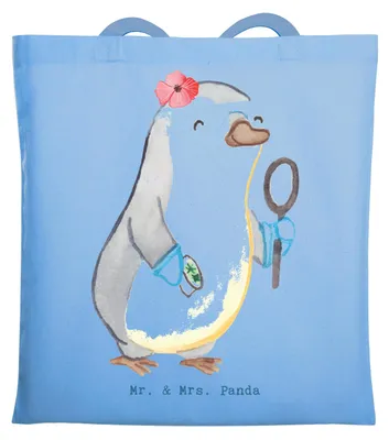Produktbild von Mr. & Mrs. Panda Jutebeutel Biologielehrerin Herz - Sky Blue - Geschenk, Grundschule, Biologie, Tote Bag, Tasche, Biounterricht, Tragetasche, Laptoptasche, Uni