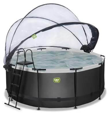 Produktbild von EXIT Black Leather Rahmenpool ø360, Aufstellpool, mit Sandfilteranlage & Überdachung, Rund, Schwarz