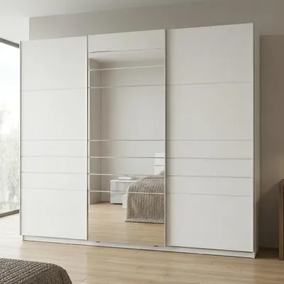 Produktbild von Dmora Großer Kleiderschrank Carasco 263x224h cm Mattweiß, Kleiderstange 6 Regale
