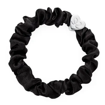 Produktbild von By Eloise London Silver Heart Silk Scrunchie Black
