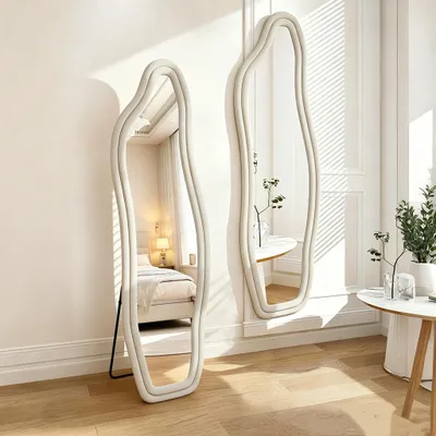 Produktbild von INONEFT Ganzkörperspiegel, 160x50 cm, Asymmetrischer Gewölbter Bodenspiegel Groß, Stand- & Wandspiegel, Weiß