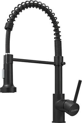 Produktbild von STANEW Wasserhahn Küche, Hochdruck Küchenarmatur Ausziehbar, Spültischarmatur mit Brause, 360°Schwenkbar Zwei Sprühfunktionen,Querstange für Geschirrtücher, Schwarz