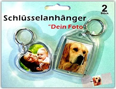 Produktbild von 2er Set Acryl Foto- Schlüsselanhänger herz und eckige Form Fotorahmen