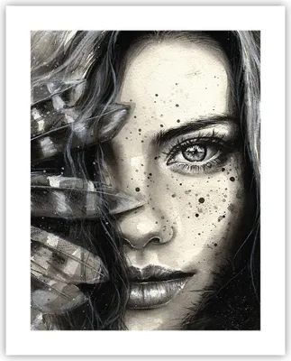 Produktbild von Poster - Poster ohne Rahmen - Frau Federn Lippen Kunst. - 40x50 cm - Wand Bild - Wanddeko - Wandbilder - Kunstposter - Wandposter - Bilder - Kunstdruck - Wanddekoration - Wandbild - P2XPA40x50-2874