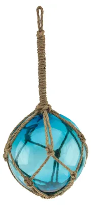 Image de Balle de pêche en verre avec corde, de couleur bleue