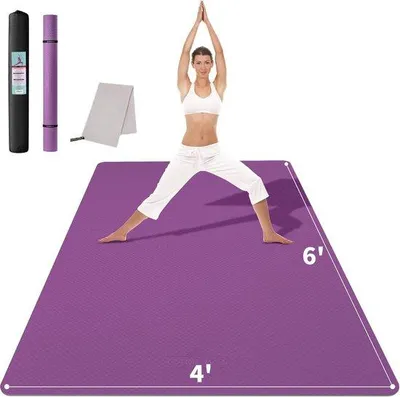 Produktbild von Yogamat XXL, Yogamat, 183 cm x 122 cm x 6 mm, Trainingsmat, Fitnessmat, extra dick, breite Sportmatte, rutschfest, TPE-Gymnastikmatte mit Handtuch, für Pilates, Gymnastik, Zuhause, Workout