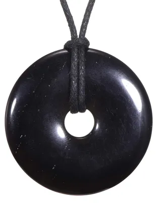 Productafbeelding van Morella damesketting, 80 cm, donut-vormige edelsteen hanger van zwart obsidiaan, geleverd in een fluwelen zakje