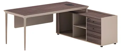 Image de Bureau beige avec structure en bois Espace de rangement et design moderne pour le bureau