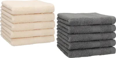 Produktbild von Betz 10 Stück Gästetücher 30x50 cm PREMIUM 100% Baumwolle Set  Farbe: beige und anthrazit