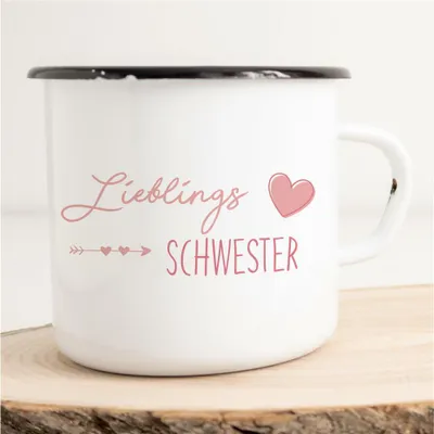 Produktbild von Huuraa Emaille Tasse Lieblings Schwester Geschenk Kaffeebecher Vintage 300ml Lieblings Schwester Präsent