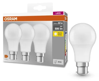Produktbild von Osram LED-Lampe A 60 FR, 3er Pack, 8,5W, warmweiß, Sockel B22d