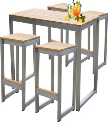 Produktbild von Teako Design Barhocker Set Cadore 4 Stück mit Tisch Teakholz Edelstahl