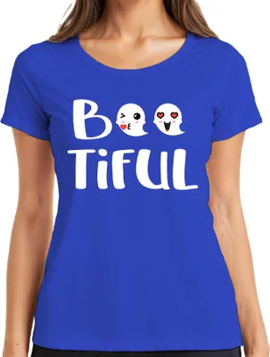Produktbild von Boo Tiful Halloween Geister Niedlich Herz Emoji Geschenk Lustig Damen T-Shirt, Blau, XXL