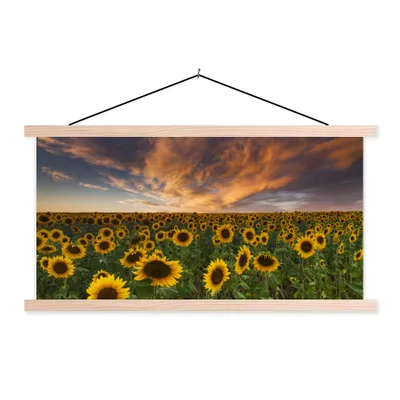 Produktbild von MuchoWow® Textilposter Sonnenblume - Himmel - Abenddämmerung 120x60 cm mit holzfarbenen Rahmen - Klemmleiste