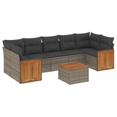 Produktbild von vidaXL 8-tlg. Garten-Sofagarnitur mit Kissen Grau Poly Rattan