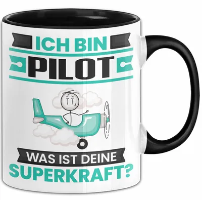 Produktbild von Pilot Tasse Geschenk für Pilot Geburtstag Lustiger Spruch Kaffee-Becher Was Ist Deine Superkraft (Schwarz)