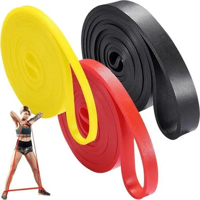 Immagine prodotto di Set di fasce elastiche per fitness e yoga, 3 pezzi, giallo, nero, rosso, 15 libbre
