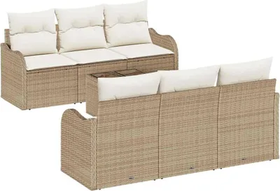 Immagine prodotto di Set di divani da giardino vidaXL, 7 pezzi, color beige, in rattan sintetico