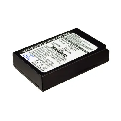 A black rechargeable lithium-ion battery pack with a white label.
