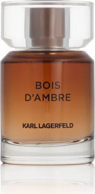 A clear, front-facing studio shot of a bottle of Karl Lagerfeld Bois d'Ambre Eau de Toilette for men.