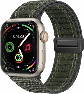 Produktbild von Smartwatch Armband für Apple Watch Series 1 38mm Nylon Textil Band Ersatzband Wechselband Magnetverschluss flexibel atmungsaktiv Grün Oliv