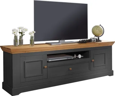 Produktbild von Lowboard "WZ-0133" aus Kiefer massiv in grau mit einer Schublade und 2 Türen. Abmessungen (BxHxT) 189x63x42 cm