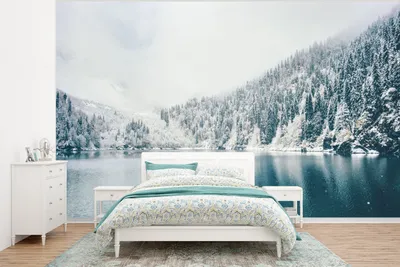 Produktbild von MuchoWow® Fototapete für Wohnzimmer oder Schlafzimmer Wandtapete Vinyl Motivtapete Winter - Wasser - Schnee - 320x240 cm - Tapeten