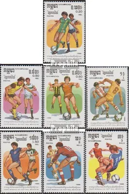 Produktbild von Briefmarken Kambodscha 1986 Mi 722-728 (kompl.Ausg.) postfrisch Fußball-WM in Mexiko 1986