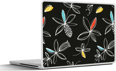 Produktbild von MuchoWow® Laptop Aufkleber Sticker Cover Blumen - Linienkunst - Muster 32.5x23.5 cm - Sticker für Laptop - Selbstklebend