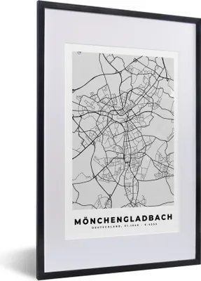 Produktbild von MuchoWow® Gerahmtes Poster Stadtplan - Deutschland - Karte - Mönchengaldbach 40x60 cm - Poster mit Schwarzem Bilderrahmen Wandposter Rahmen Foto Bilder - Poster in Rahmen