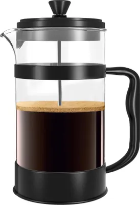 French Press 1000 ml, hitzebeständiges Glas, Edelstahl, schwarz