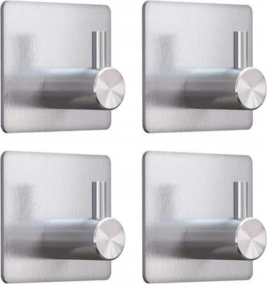 Produktbild von Handtuchhaken 4er Set selbstklebend silber Metall 3M Bad Küche ohne Bohren