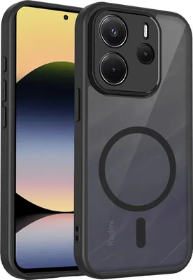 A smartphone case with a magnetic ring is shown on a phone.