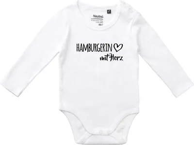 Produktbild von Huuraa Baby Body Hamburgerin mit Herz 62 White  Baumwolle Fairtrade Langarmbody Geschenkidee