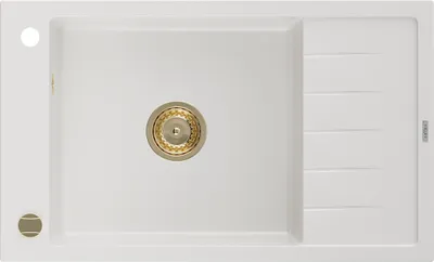Immagine prodotto di Mexen Elias lavello in granito 1-vasca con sgocciolatoio 795 x 480 mm, bianco, sifone dorato - 6511791005-20-G
