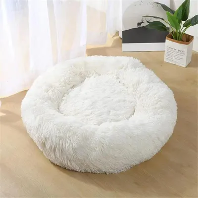 Immagine prodotto di Cuccia per cani, cuccia per gatti, morbida, rotonda, in peluche, 50 cm, bianca