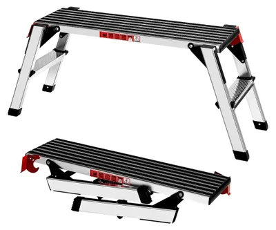 Produktbild von Alu Arbeitsplattform, Klappbare Stufenleiter bis 150 kg, Klappleiter mit Sicherheitsschlössern, rutschfeste Trittfläche für Haus und Werkstatt